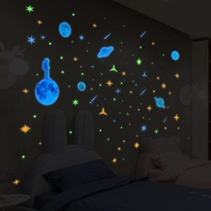 Glow in the dark astronaut and planets wall stickers for kids bedroom decor