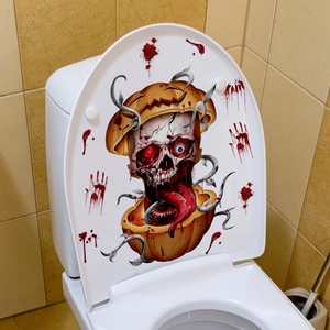 Sticker WC Halloween citrouille crâne empreintes de sang autocollant déco PVC