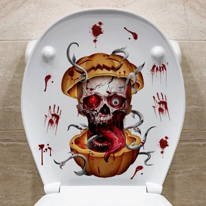 Sticker WC Halloween citrouille squelette et empreintes de mains sanglantes en PVC
