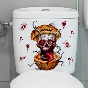 Autocollant PVC citrouille squelette Halloween avec empreintes de mains sanglantes