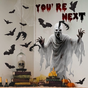 Halloween ghost and bats wall stickers set with bloody text for spooky home decoration