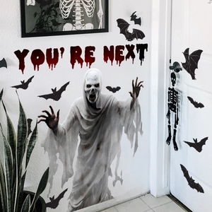 Halloween wall sticker set featuring ghost, bats, and bloody YOU'RE NEXT text for decor