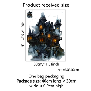 Stickers muraux Halloween château hanté noir décalcomanies fenêtre 30x40cm