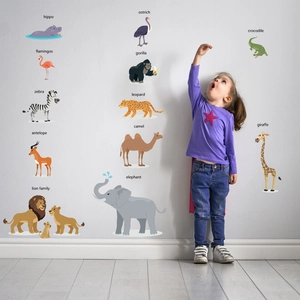 Pegatinas de Pared Educativas Animales Dibujos Animados PVC Impermeable Nombres Inglés Calcomanías Para Dormitorio Niños Decoración Pared