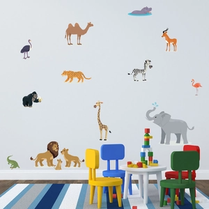 Pegatinas de pared con animales salvajes animados para educación y decoración infantil
