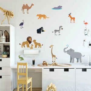 Vinilos decorativos educativos de animales de safari para la pared del cuarto infantil