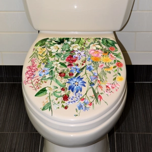 Autocollant de couvercle de toilette floral avec motifs botaniques pour déco de salle de bain