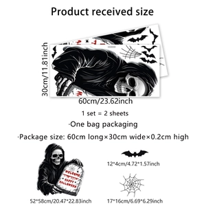 Halloween wall sticker set with grim reaper bat and welcome happy halloween text