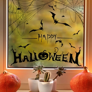 Halloween Window Sticker PVC Black Bat Spider Web Pumpkin Double Sided Printing Static Cling Decoration