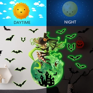 Φωσφορίζοντα αυτοκόλλητα τοίχου Halloween που δείχνουν αντίθεση ημέρας και νυχτερινού εφέ
