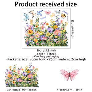 Self-adhesive floral toilet stickers with colorful sunflowers and butterflies 30x25cm