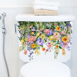 Floral Butterfly Toilet Tank Stickers Waterproof PVC Self Adhesive Flower Decals For Bathroom Home Decoration Wall Art