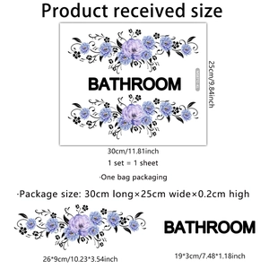Purple floral vine bathroom wall sticker with BATHROOM text on 30x25cm layout sheet