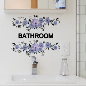Purple vine flower bathroom wall sticker with BATHROOM text on a PVC self-adhesive decal