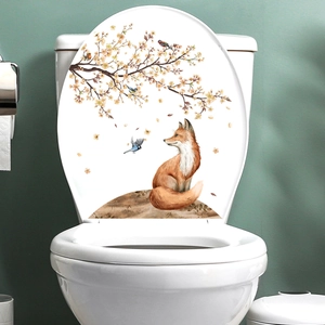 Creative Fox Flower Toilet Lid Sticker Waterproof PVC Decal For Bathroom Home Decor Wall Art Removable Adhesive Ornament