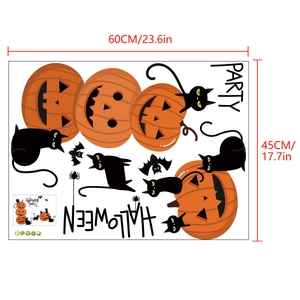 Detailed size chart showing Halloween wall stickers with bats and pumpkins measuring 60x45cm