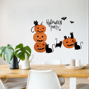 Halloween pumpkin and black cat wall stickers set for living room and bedroom decor