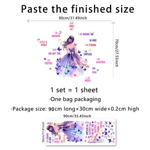 Sticker mural autocollant fille en robe papillon avec citations décoratives 80x70cm