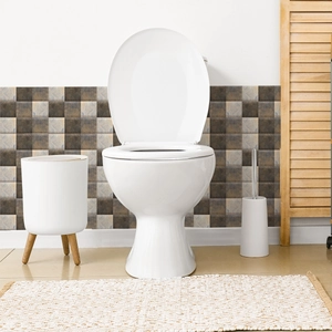 Detail of vintage grey tile stickers with matte textured pattern in a bathroom setting