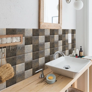 Vintage grey and brown checkered self-adhesive tile stickers for bathroom wall decor