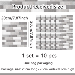 Detail of 20x20cm retro grey tile stickers set showing 10 pieces for kitchen wall decor
