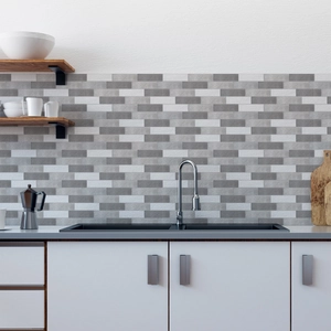 Modern grey and white peel and stick backsplash tiles for kitchen wall decor