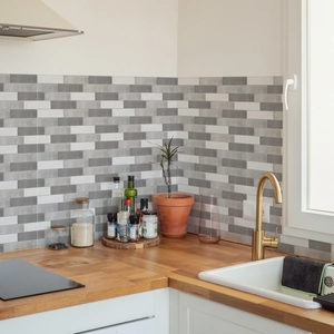 Self-adhesive retro grey and white brick tile wall stickers for kitchen backsplash decor