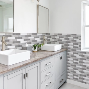 Modern grey and white subway tile backsplash stickers for kitchen and bathroom decor
