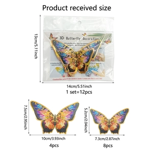 3D butterfly wall stickers in blue and gold, 12-piece decorative set with size specifications