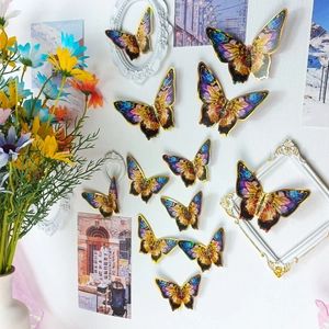 3D Butterfly Wall Stickers Iridescent PVC Gold Edged Artistic Mural For Living Room Bedroom Party DIY Nordic Style