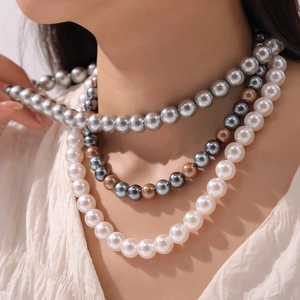 Elegant Imitation Artificial Pearl Necklace For Women High Luster Round Shell Bead Choker Simple Minimalist Jewelry Titanium Steel