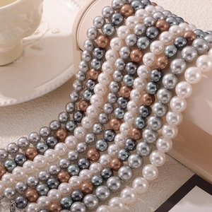 Elegant multi-colored round pearl necklace with white and grey beads in high luster finish