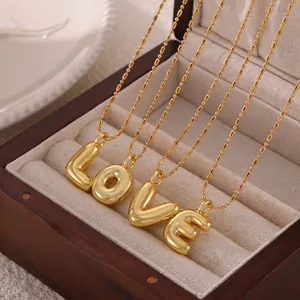 Balloon Initial Letter Pendant Bubble Alphabet Charm Gold Plated Copper Trendy DIY Jewelry Accessory For Women