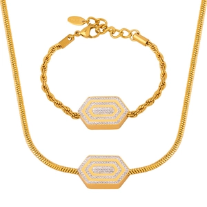 Schmuckset aus 18K vergoldetem Edelstahl mit hexagonalem Kristallanhänger und Kette