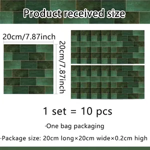 Detailed size specifications for vintage green tile stickers 20x20cm 10pcs set pack