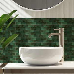 Retro green rectangular tiles with natural glaze texture for kitchen and bathroom walls