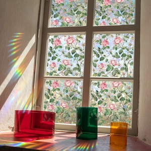 Floral Rose Window Privacy Film Static Cling PVC 3D Mosaic Rainbow Window Sticker Frosted Heat Control Sun Shading Decal For Home Office Bathroom