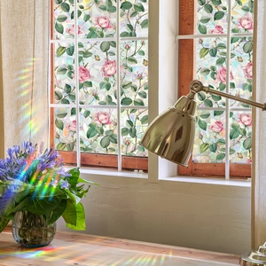Floral stained glass window film with colorful roses for privacy and sun protection