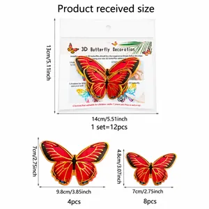 12-piece orange 3D butterfly wall stickers set with size guide and installation manual