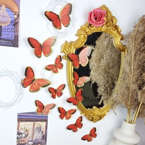 3D orange butterfly wall stickers with gold edges for elegant home wall decoration