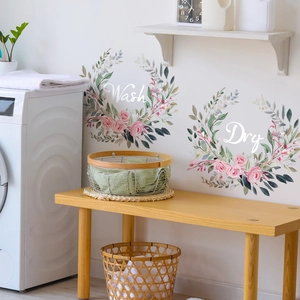 Wash und Dry Wandaufkleber mit Blumenkränzen für die Waschküche Dekoration