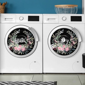 Blumige Wash and Dry Wandaufkleber für Waschmaschinen und Trockner Glastüren im Waschkeller