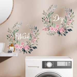 Wash und Dry Wandaufkleber mit Blumenkranz und rosa Rosen für die Waschküche