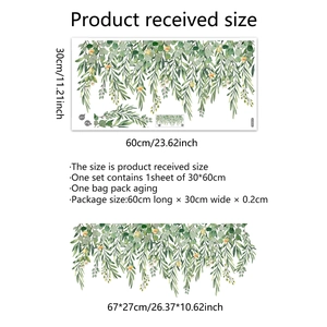 Detailed dimension guide for eucalyptus plant wall stickers showing size 67x27cm