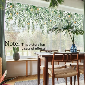 Static cling window stickers featuring hanging green plants and yellow flowers for home decor