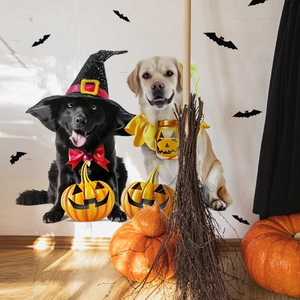 Halloween-Hundekostüm-Set mit Hexenhut und Kürbis-Accessoires für festliche Haustiere