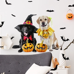 Halloween Statische Fensteraufkleber PVC Mit Süßen Hunden Kürbissen Und Fledermäusen Doppelseitige Dekorative Aufkleber Für Feiertagsfenster