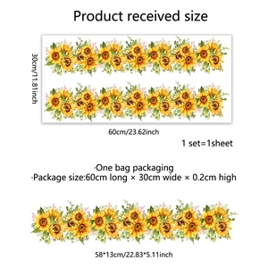 Detailed size specification for sunflower wall stickers with 58x13cm finish dimensions
