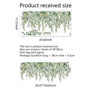 Eucalyptus leaf static glass window cling and green plant wall decal for home decor