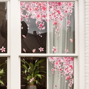 Adesivi per vetri statici con fiori di ciliegio rosa e petali di farfalla decorativi